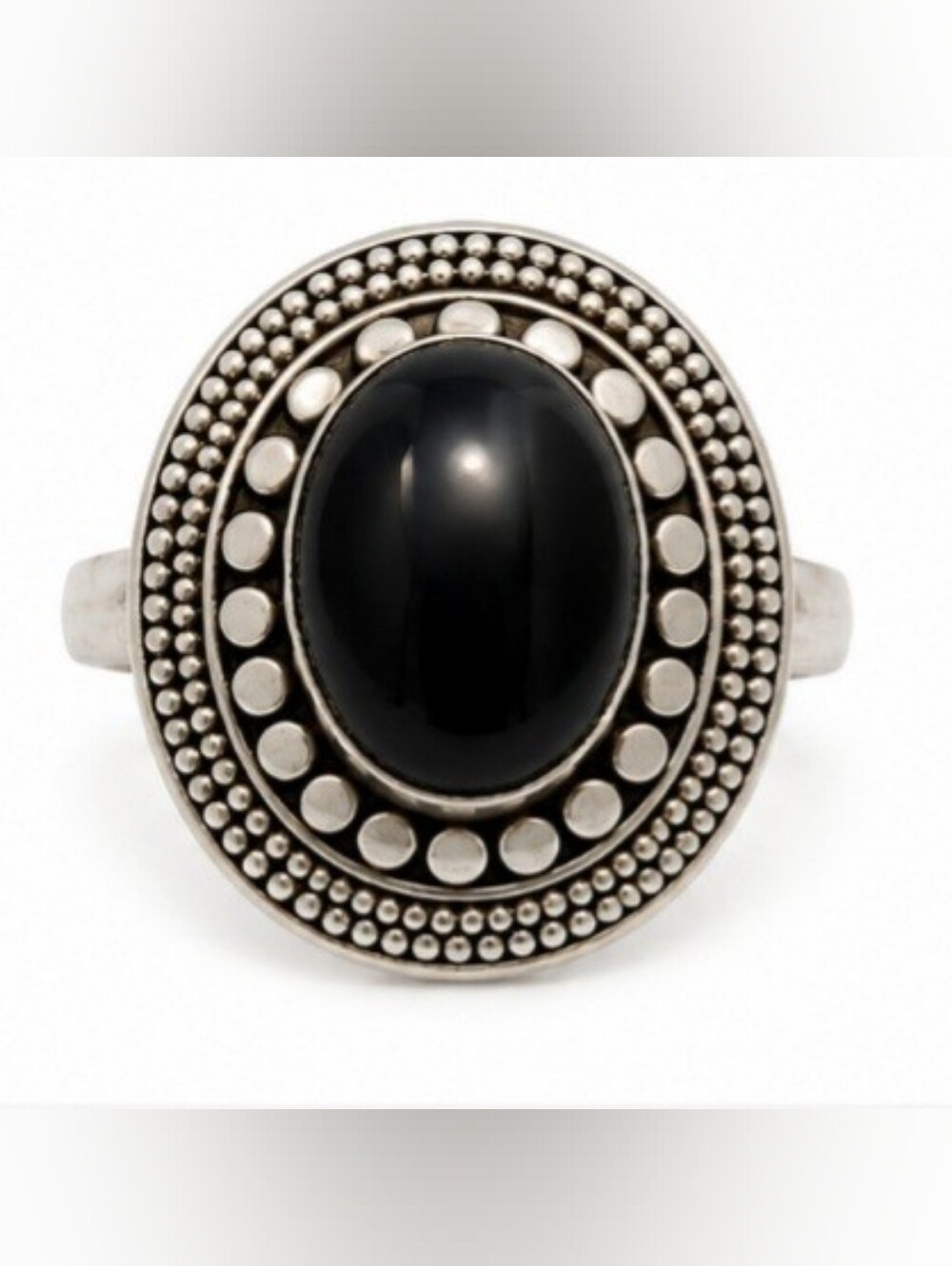 Black Onyx Oval Cabochon 925 Sterling Silver Ring Size 5 (EUC)
